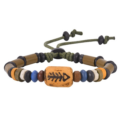 Vnox Fish Bone Beads žavios apyrankės vyrams, Moterys, Vintažinė retro etninė trigubų karoliukų apyrankė, Reguliuojami papuošalai