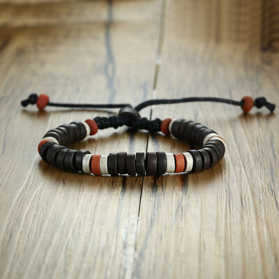 Vnox Fish Bone Beads žavios apyrankės vyrams, Moterys, Vintažinė retro etninė trigubų karoliukų apyrankė, Reguliuojami papuošalai