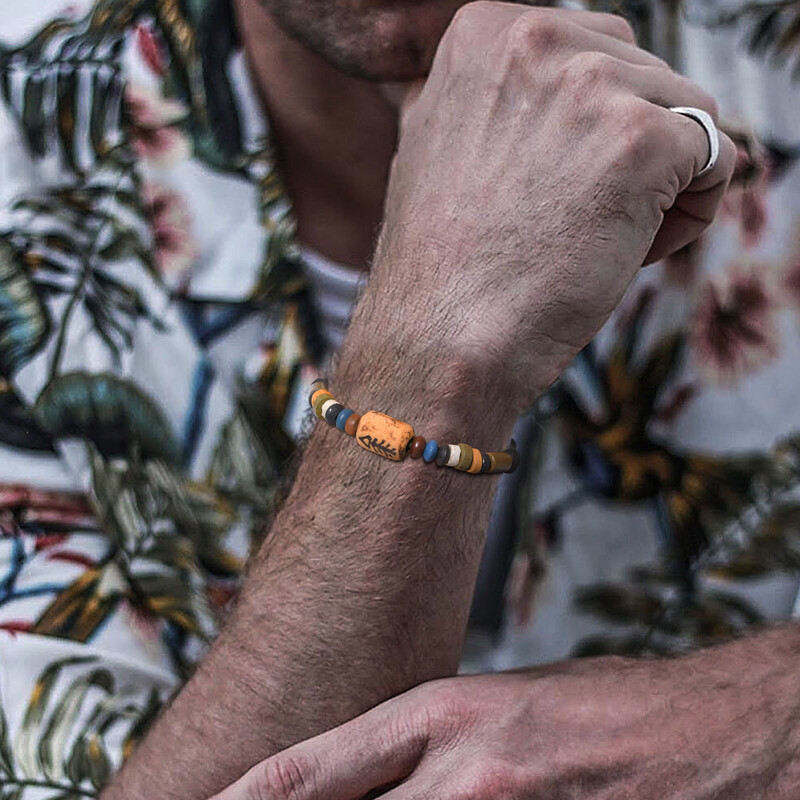 Vnox Fish Bone Beads žavios apyrankės vyrams, Moterys, Vintažinė retro etninė trigubų karoliukų apyrankė, Reguliuojami papuošalai