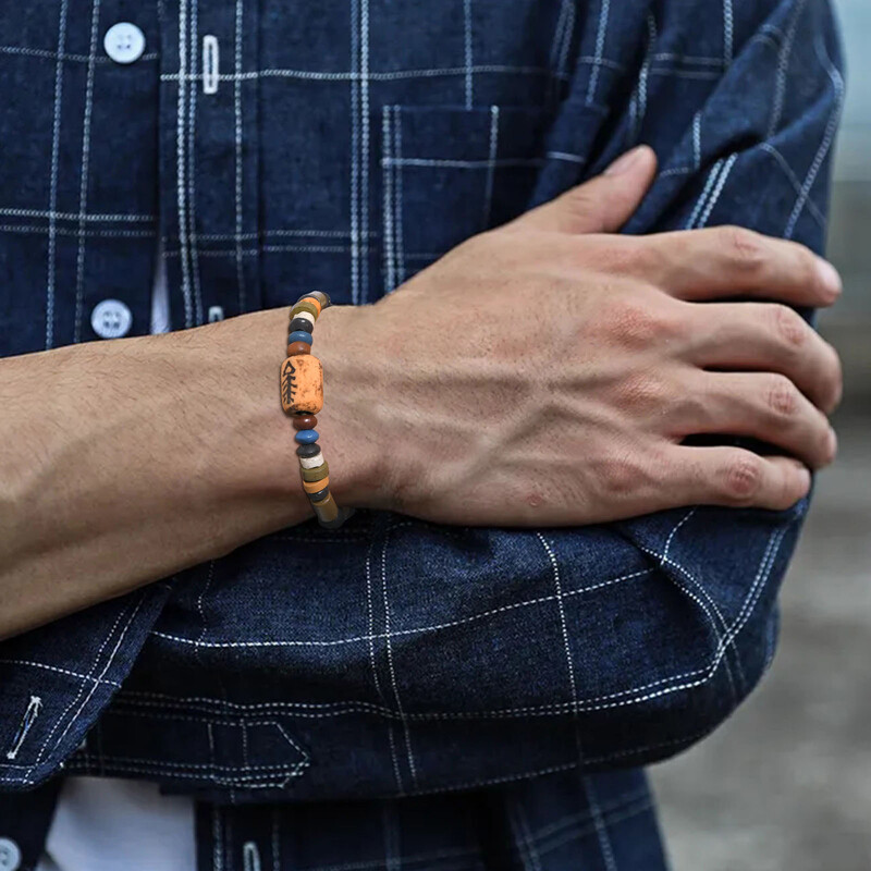 Vnox Fish Bone Beads žavios apyrankės vyrams, Moterys, Vintažinė retro etninė trigubų karoliukų apyrankė, Reguliuojami papuošalai