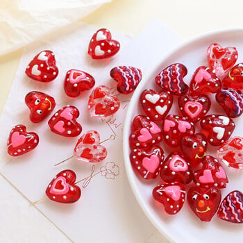 Lampwork Glass Heart Beads For DIY Charm Jewelry Making Heart Love Red Dot Χειροποίητο Περίπου 20mm x 19mm, Τρύπα: Περίπου 1,8mm, 2 PC