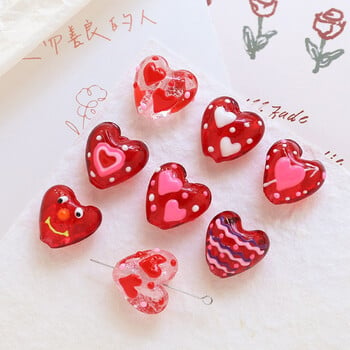 Lampwork Glass Heart Beads For DIY Charm Jewelry Making Heart Love Red Dot Χειροποίητο Περίπου 20mm x 19mm, Τρύπα: Περίπου 1,8mm, 2 PC