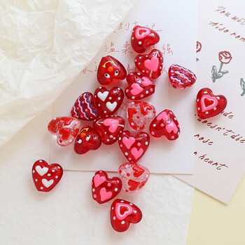 Lampwork Glass Heart Beads For DIY Charm Jewelry Making Heart Love Red Dot Χειροποίητο Περίπου 20mm x 19mm, Τρύπα: Περίπου 1,8mm, 2 PC