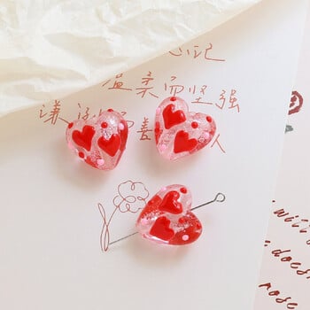 Lampwork Glass Heart Beads For DIY Charm Jewelry Making Heart Love Red Dot Χειροποίητο Περίπου 20mm x 19mm, Τρύπα: Περίπου 1,8mm, 2 PC