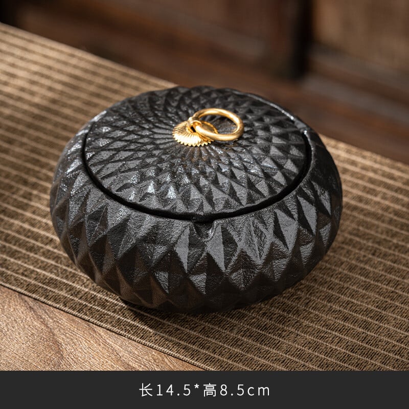 Scrumieră din ceramică grosieră în stil japonez cu capac Scrumieră neagră din ceramică de uz casnic Ornamente de decorare a casei Pahar pentru țigări Ceramica birou de birou