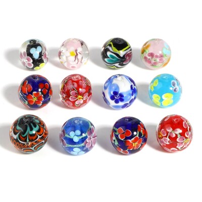 DoreenBeads 20 mm Lampwork Стъклени мъниста Кръгли многоцветни цветя в бохемски стил за жени Направи си сам гривни, бижута, подаръци, 1 бр.