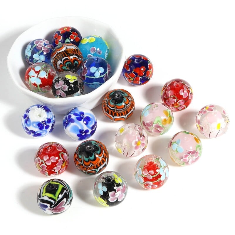 DoreenBeads 20mm sklenené korálky Lampwork, okrúhle, viacfarebné, bohémsky štýl, kvet, pre ženy, DIY výroba náramkov, šperky, darčeky, 1 ks.