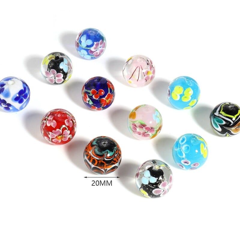 DoreenBeads 20mm sklenené korálky Lampwork, okrúhle, viacfarebné, bohémsky štýl, kvet, pre ženy, DIY výroba náramkov, šperky, darčeky, 1 ks.