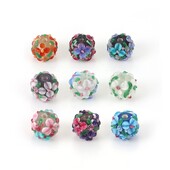 DoreenBeads Viacfarebné sklenené kvetinové okrúhle korálky s kvetinovými listami na výrobu korálkov s priemerom 13 mm, otvor: približne 2,5 mm, 1 ks.