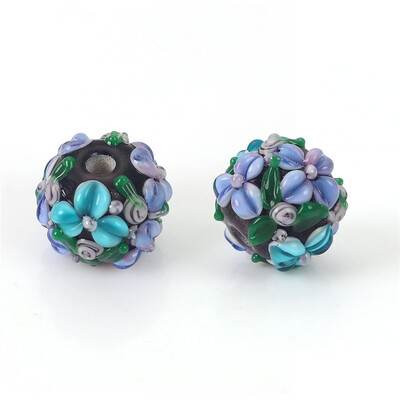 DoreenBeads Viacfarebné sklenené kvetinové okrúhle korálky s kvetinovými listami na výrobu korálkov s priemerom 13 mm, otvor: približne 2,5 mm, 1 ks.