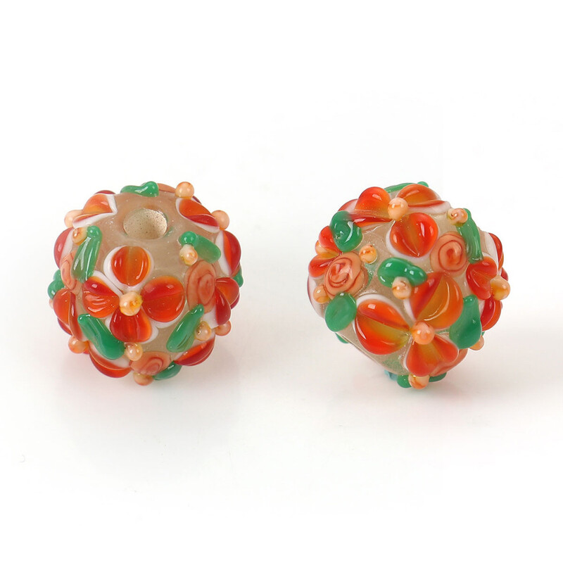 DoreenBeads Viacfarebné sklenené kvetinové okrúhle korálky s kvetinovými listami na výrobu korálkov s priemerom 13 mm, otvor: približne 2,5 mm, 1 ks.