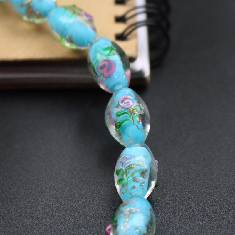 20 ks/sada 17*11 mm sklenené korálky Lampwork oválneho tvaru, vonkajšie kvety, viacfarebné na šperky, náramok, náhrdelník, náušnice / DIY výroba