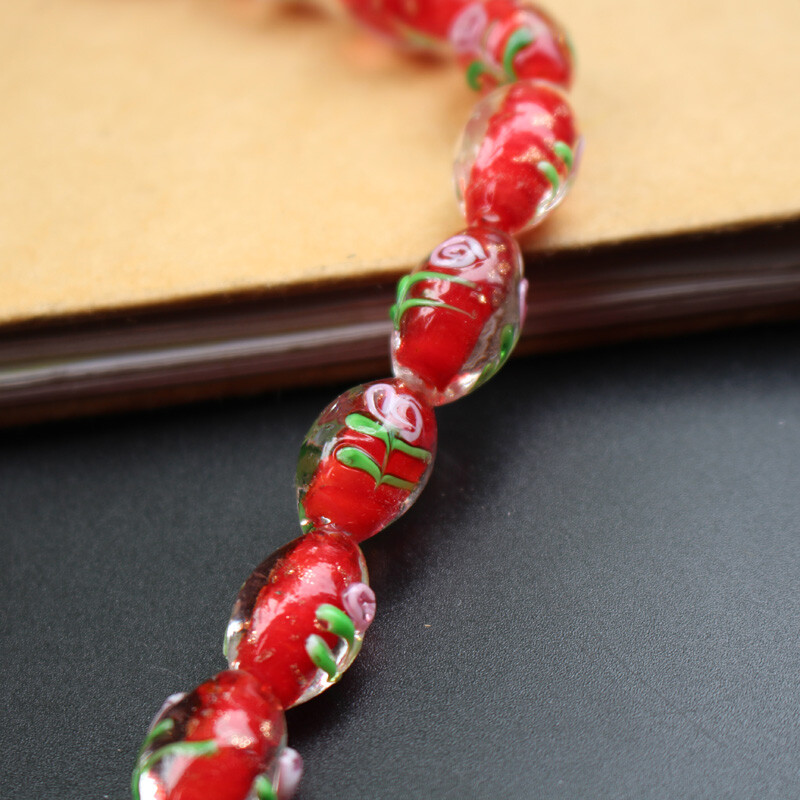 20 ks/sada 17*11 mm sklenené korálky Lampwork oválneho tvaru, vonkajšie kvety, viacfarebné na šperky, náramok, náhrdelník, náušnice / DIY výroba