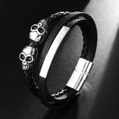 Vintage koponya többrétegű szőtt bőr karkötő prémium fém mágneses csat varázs férfi bőr karkötő ajándék nagykereskedés