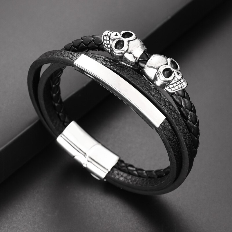 Vintage koponya többrétegű szőtt bőr karkötő prémium fém mágneses csat varázs férfi bőr karkötő ajándék nagykereskedés