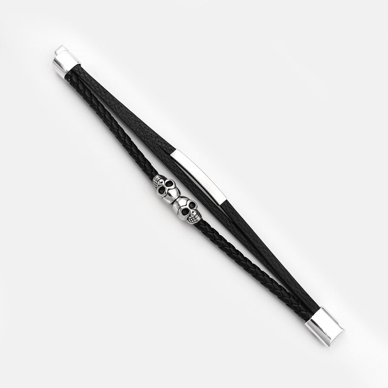 Vintage koponya többrétegű szőtt bőr karkötő prémium fém mágneses csat varázs férfi bőr karkötő ajándék nagykereskedés