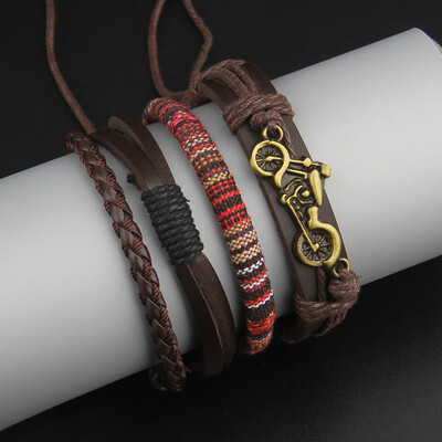 Brățări cu mai multe straturi Mărgele de epocă Brățări din piele împletite pentru bărbați Mărgele din lemn de farmec din arbore de viață de epocă