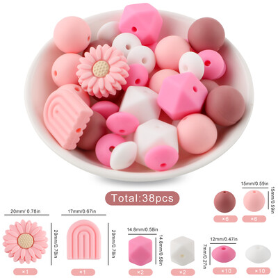 38Pcs/set Set labavih silikonskih perli Silikonska okrugla perla Šesterokutna perla za narukvicu Ogrlica Nakit Ručno izrađeni dodaci