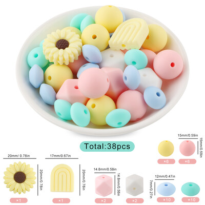 38Pcs/set Set labavih silikonskih perli Silikonska okrugla perla Šesterokutna perla za narukvicu Ogrlica Nakit Ručno izrađeni dodaci