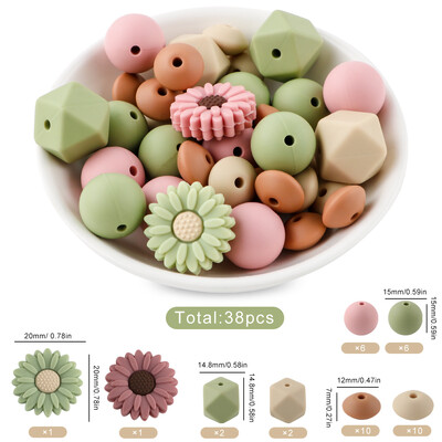 38Pcs/set Set labavih silikonskih perli Silikonska okrugla perla Šesterokutna perla za narukvicu Ogrlica Nakit Ručno izrađeni dodaci