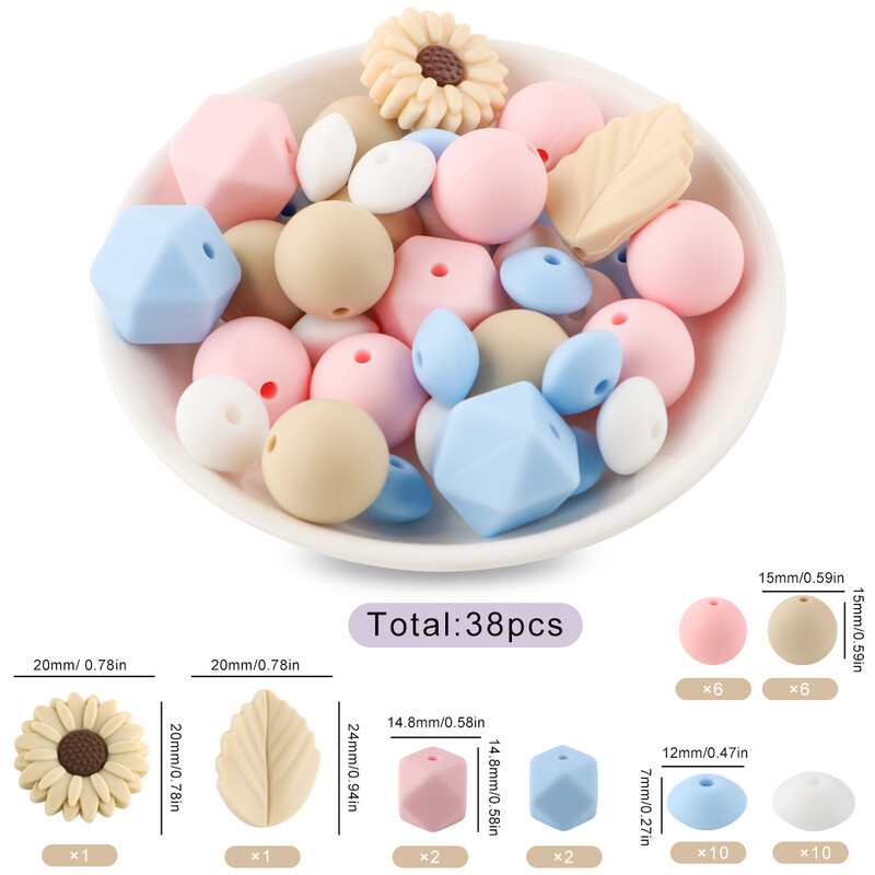 38Pcs/set Set labavih silikonskih perli Silikonska okrugla perla Šesterokutna perla za narukvicu Ogrlica Nakit Ručno izrađeni dodaci