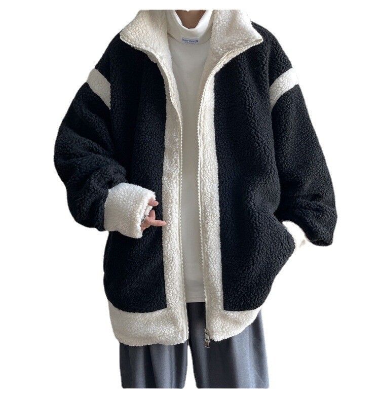 2022, nou stil de iarnă, lână de miel, culoare contrastantă, jachetă îngroșată, pentru tineret, fleece, dimensiune mare, haină largi din bumbac