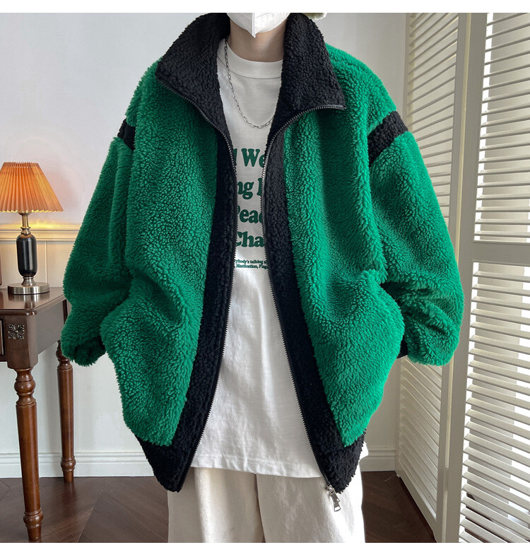 2022, nou stil de iarnă, lână de miel, culoare contrastantă, jachetă îngroșată, pentru tineret, fleece, dimensiune mare, haină largi din bumbac