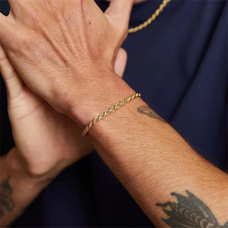 Hip hop nerezová oceľ twist reťazec pánsky náramok retro zlatá farba módny náramok ženy trendy šperky doplnky