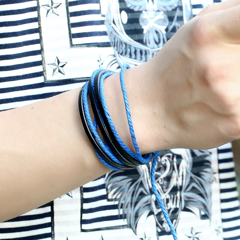 Kirykle kézzel szőtt bőr karkötő nőknek Férfi többrétegű színes viaszos kötél csuklópánt pár csuklópánt baráti ajándék