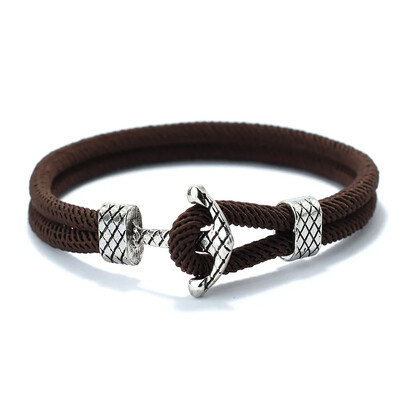 Pánsky punkový kotviaci náramok s kotvou, dvojvrstvový milánsky lano, vintage strieborný macramé, námornícky náramok, pánske darčeky pre neho