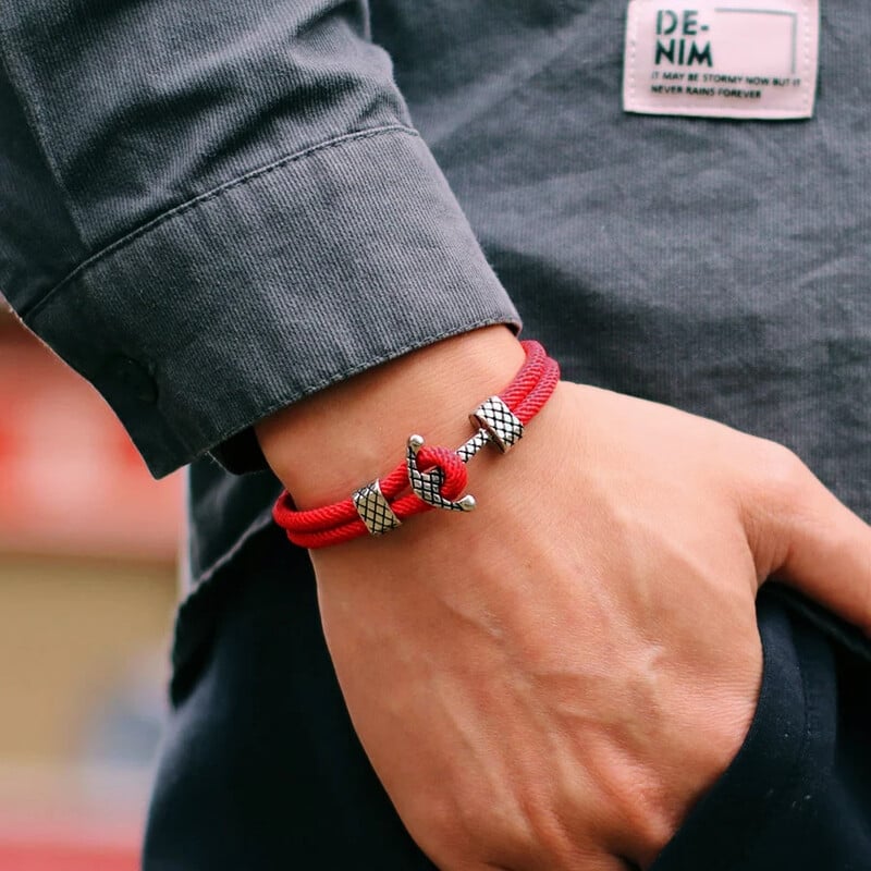 Pánsky punkový kotviaci náramok s kotvou, dvojvrstvový milánsky lano, vintage strieborný macramé, námornícky náramok, pánske darčeky pre neho