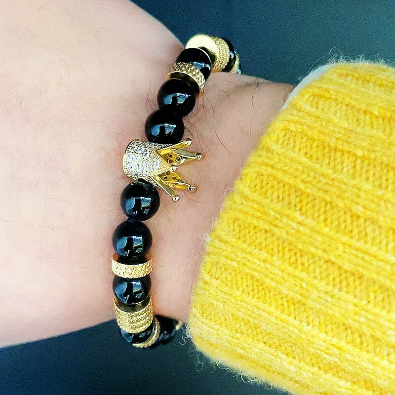 Luxus természetes kő gyöngyök rozsdamentes acél korona varázsa férfi karkötő női kézi ékszer ajándék