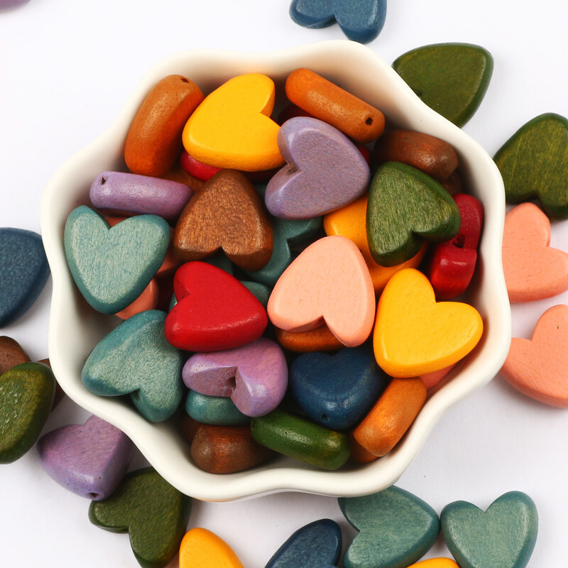 10kom 15mm prirodne drvene perle u obliku srca višebojne labave drvene perle za izradu nakita Diy dodaci za narukvice