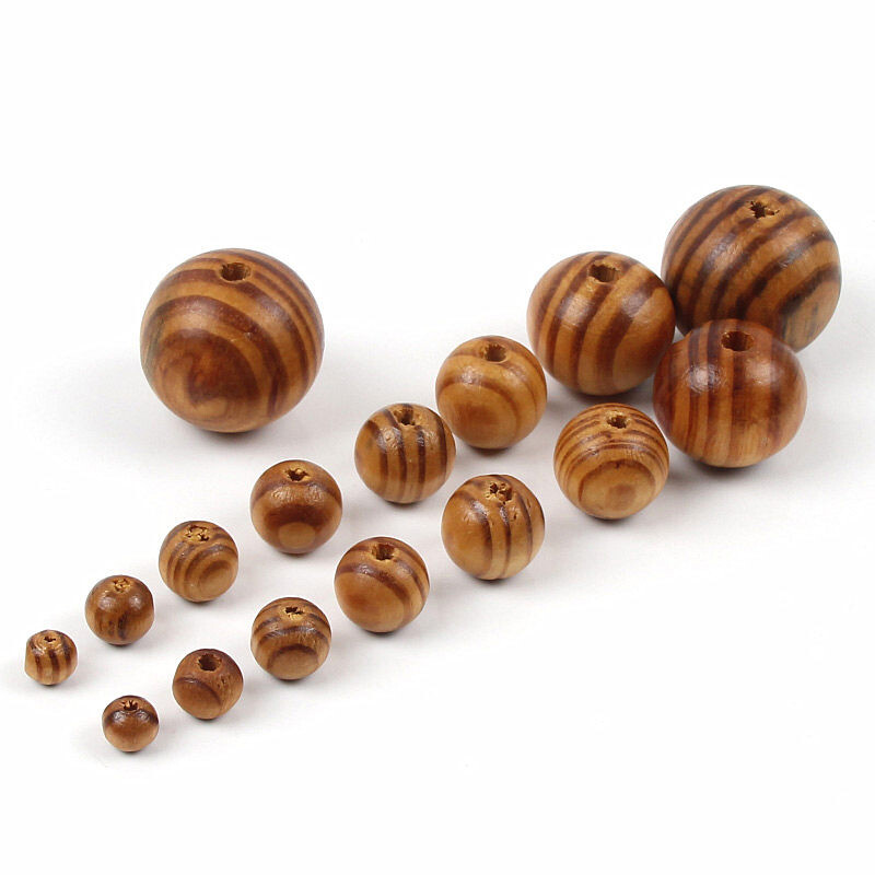 6-30 mm natūralaus medžio karoliukai pušies apvalūs tarpikliai karoliukai mediniai perlai be švino rutuliukai laisvi karoliukai papuošalams gaminti „pasidaryk pats“ priedai