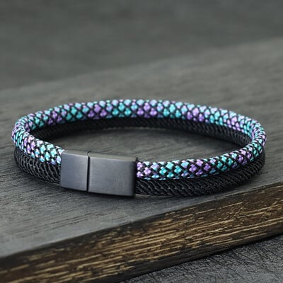 Nový paracord náramok pre mužov odnímateľný nerezový oceľový magnetický náramok s prackou bicolor macramé pulseira masculina darček pre neho