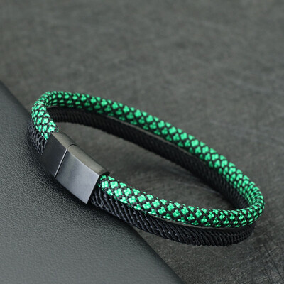 Nový paracord náramok pre mužov odnímateľný nerezový oceľový magnetický náramok s prackou bicolor macramé pulseira masculina darček pre neho