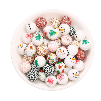 15mm 5 buc Stil amestecat Diverse elemente de Crăciun Mărgele de silicon imprimate Fabricarea de bijuterii DIY cu margele Accesorii decorative