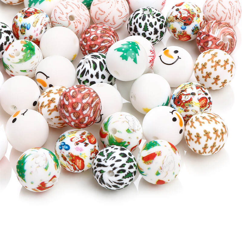 15mm 5 buc Stil amestecat Diverse elemente de Crăciun Mărgele de silicon imprimate Fabricarea de bijuterii DIY cu margele Accesorii decorative