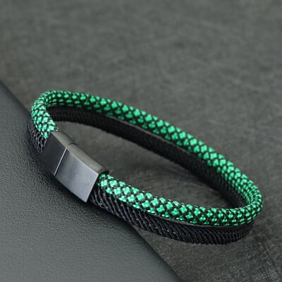 Nový paracord náramok pre mužov odnímateľný nerezový oceľový magnetický náramok s prackou bicolor macramé pulseira masculina darček pre neho
