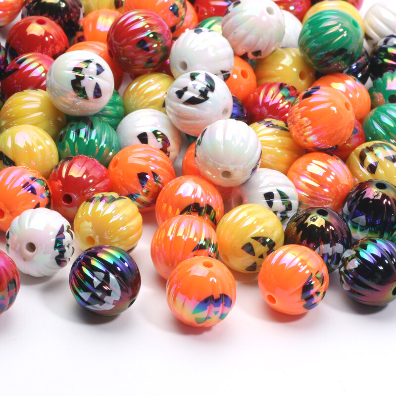 10 ks 15 mm viacfarebné halloweenske tekvicové akrylové korálky voľné dištančné korálky na výrobu šperkov, náramkov, DIY halloweenskych doplnkov