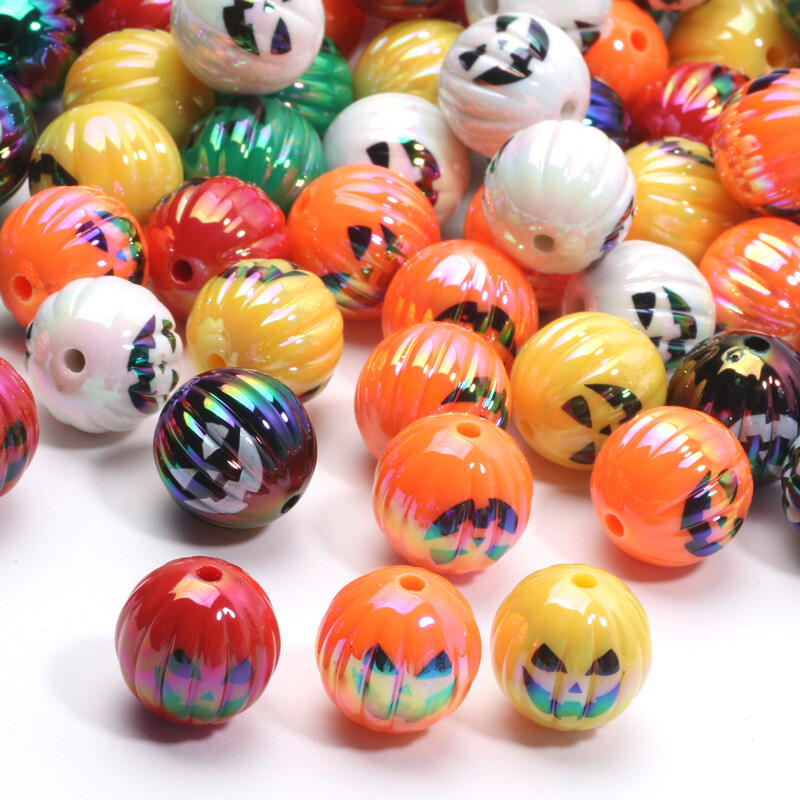 10 ks 15 mm viacfarebné halloweenske tekvicové akrylové korálky voľné dištančné korálky na výrobu šperkov, náramkov, DIY halloweenskych doplnkov