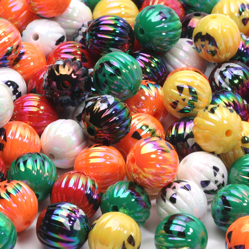 10 ks 15 mm viacfarebné halloweenske tekvicové akrylové korálky voľné dištančné korálky na výrobu šperkov, náramkov, DIY halloweenskych doplnkov