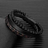 MKENDN vulkaninio akmens karoliukais papuošta daugiasluoksnė odinė apyrankė vyrams žavinga nerūdijančio plieno magnetinio užsegimo apvyniojama apyrankės papuošalų dovanos