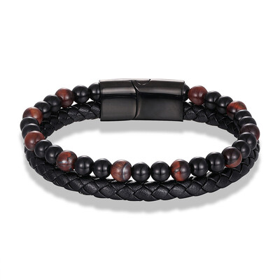 MKENDN vulkaninio akmens karoliukais papuošta daugiasluoksnė odinė apyrankė vyrams žavinga nerūdijančio plieno magnetinio užsegimo apvyniojama apyrankės papuošalų dovanos