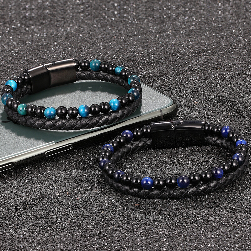 MKENDN vulkaninio akmens karoliukais papuošta daugiasluoksnė odinė apyrankė vyrams žavinga nerūdijančio plieno magnetinio užsegimo apvyniojama apyrankės papuošalų dovanos