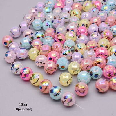 16mm 10ks/balenie akrylových korálok Halloween farebne kreslené farebné lebky voľné dištančné korálky na výrobu šperkov DIY náramky náhrdelník
