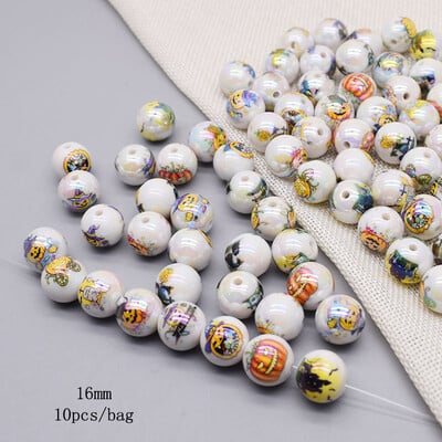 16mm 10ks/balenie akrylových korálok Halloween farebne kreslené farebné lebky voľné dištančné korálky na výrobu šperkov DIY náramky náhrdelník