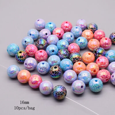 16mm 10ks/balenie akrylových korálok Halloween farebne kreslené farebné lebky voľné dištančné korálky na výrobu šperkov DIY náramky náhrdelník