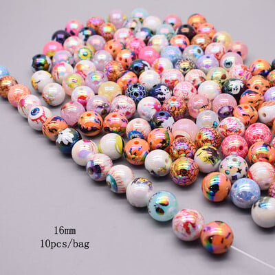 16mm 10ks/balenie akrylových korálok Halloween farebne kreslené farebné lebky voľné dištančné korálky na výrobu šperkov DIY náramky náhrdelník