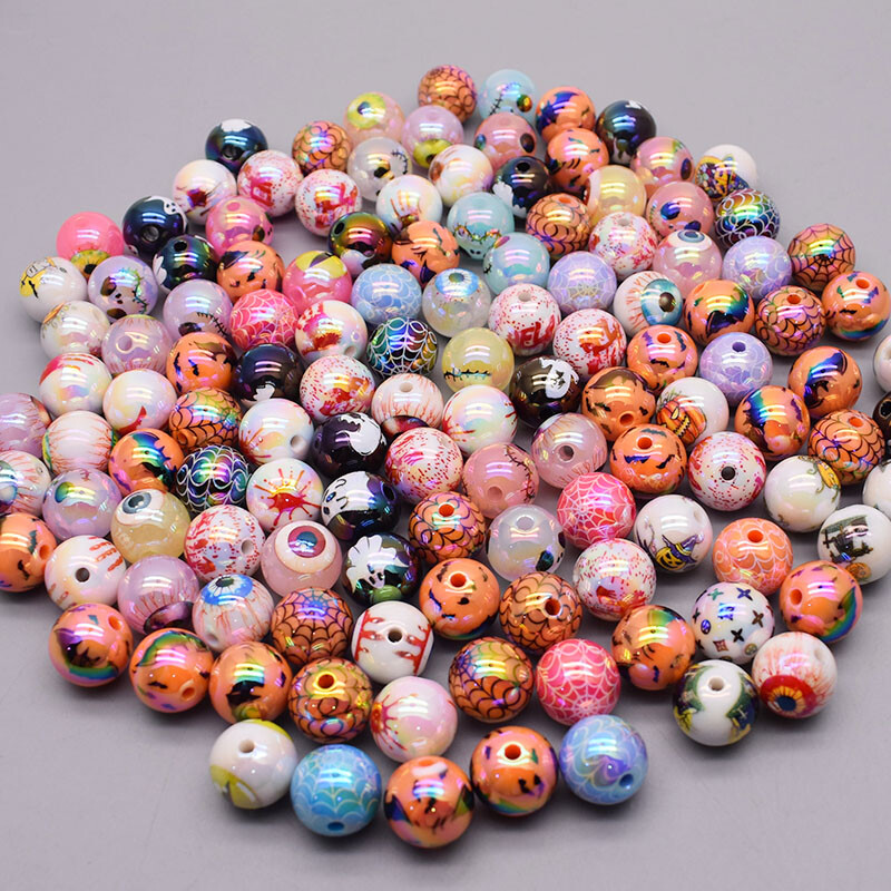 16mm 10ks/balenie akrylových korálok Halloween farebne kreslené farebné lebky voľné dištančné korálky na výrobu šperkov DIY náramky náhrdelník